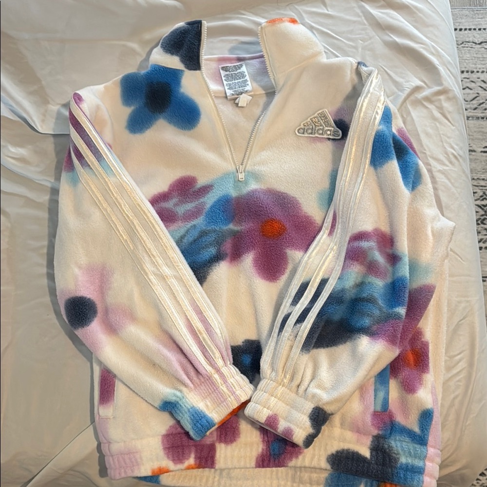Adidas Girls Multicolor Floral Fleece Sweater